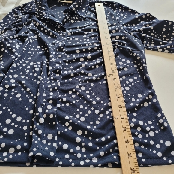 Amanda Smith Midnight Navy Polka Dot Long Sleeve Blouse Sz M - Picture 5 of 9